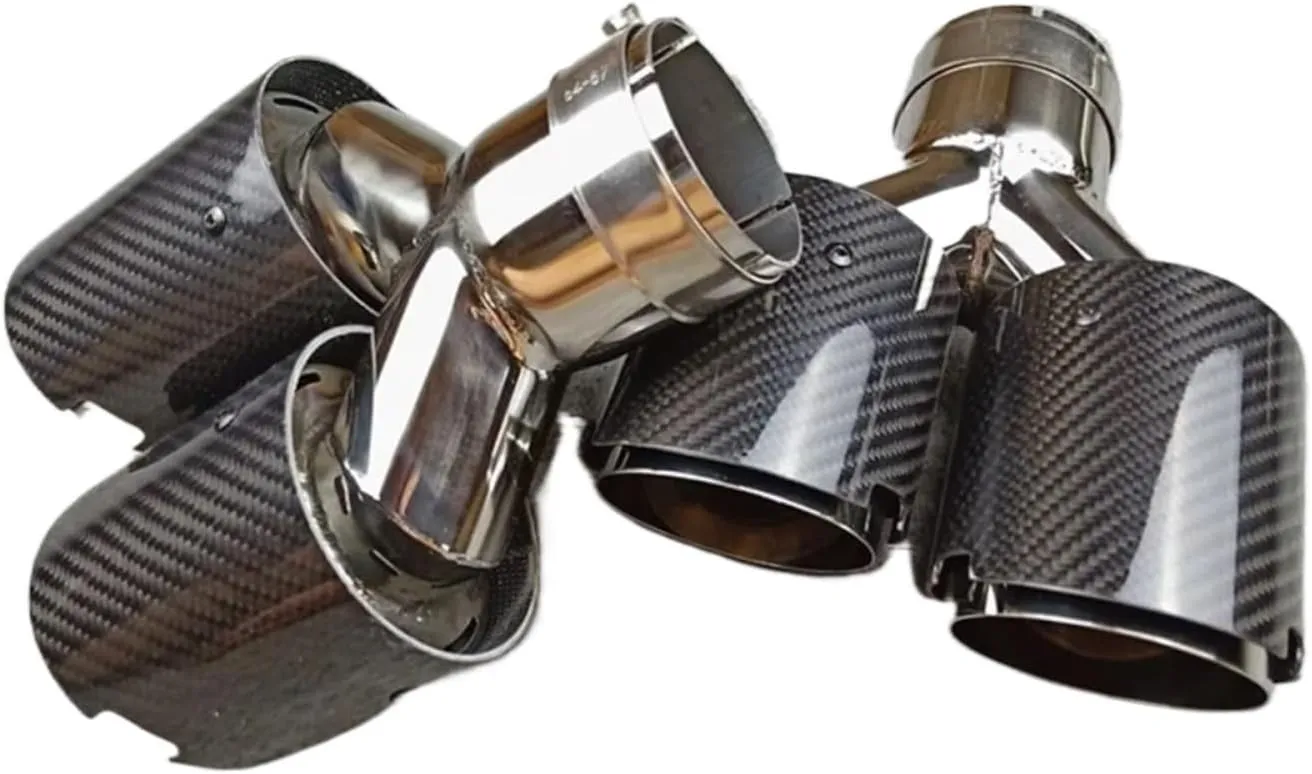2 Piece Glossy Stainless Steel Compatible For Akrapovic Exhaust Tip Muffler Tip Car Universal Y Model Double Tailtip Nozzles(IN 77 OUT 101MM)