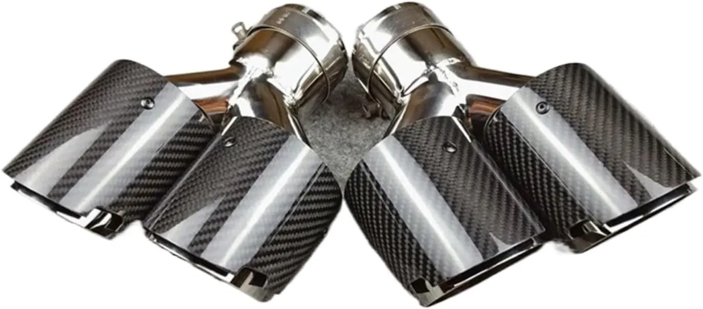 2 Piece Glossy Stainless Steel Compatible For Akrapovic Exhaust Tip Muffler Tip Car Universal Y Model Double Tailtip Nozzles(IN 77 OUT 101MM)