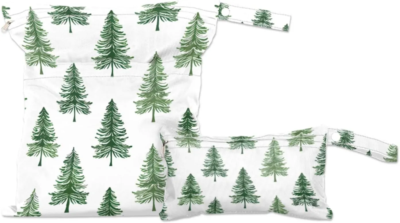 2 Set Minimalist Christmas Tree Wet Dry Bags for Baby Cloth Diapers Reusable Storage Bag for Travel,Beach,Pool,Daycare,Stroller,Gym,Laundry,Dirty Clothes,Swimsuits & Wet Clothes, Wet Bag