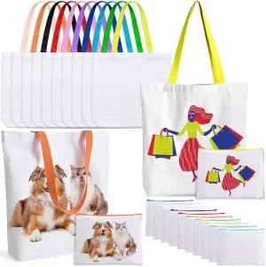 20 Pack Sublimation Blanks Tote Bags, MAFYE Reusable Grocery Bags DIY Heat Transfer Canvas Tote Bags Cosmetic Makeup Bags Shopping Bags W/Customized Color for DIY, Advertising, Christmas Craft Present