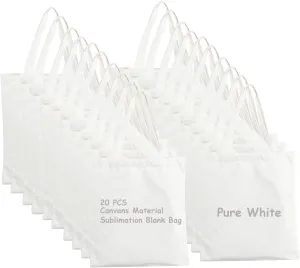 20 Pcs Pure White Sublimation Blank Canvas Tote Bag, Craft Canvas Bag Shopping Tote Bags for DIY Carry Books and Lunch Box