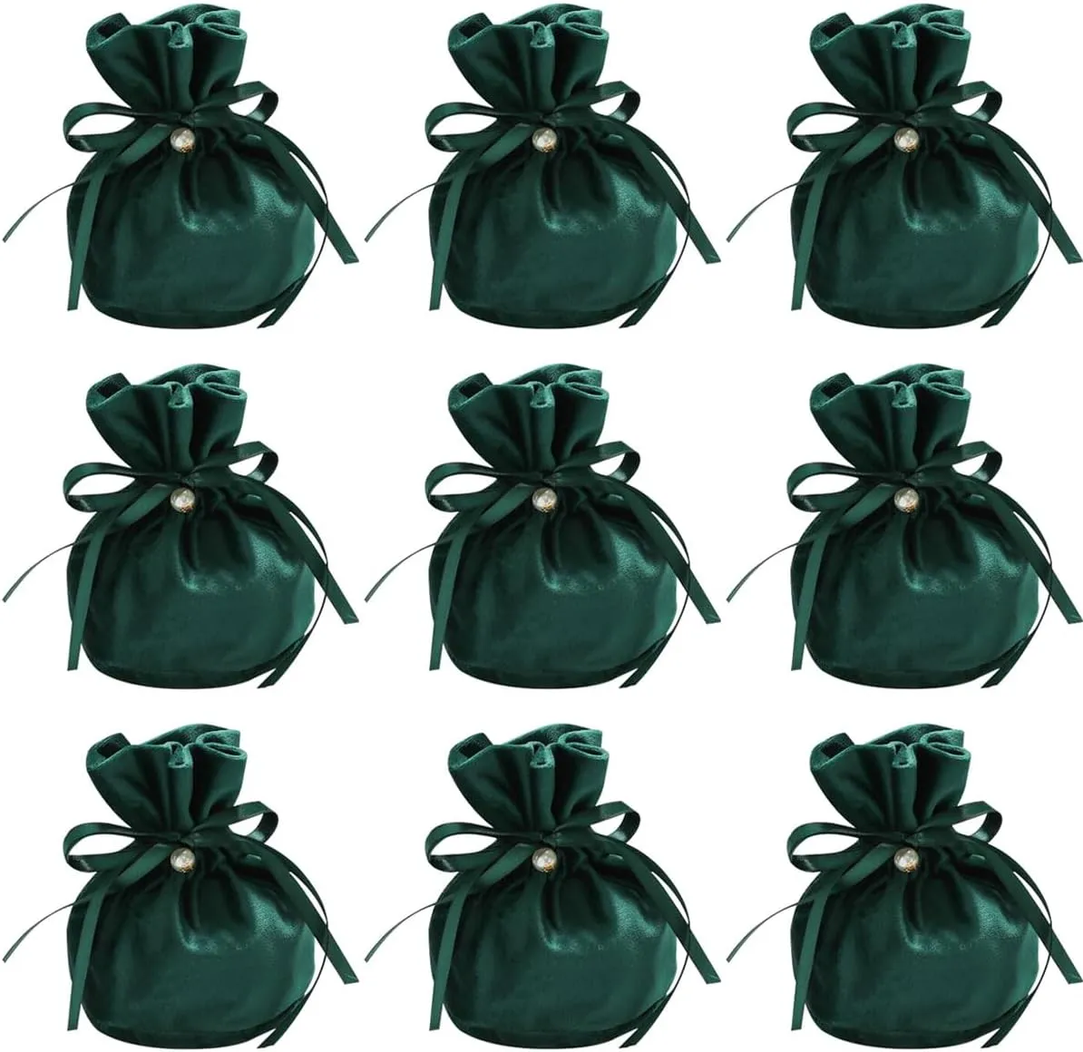 20 Pcs Round Bottom Drawstring Velvet Gift Bags Jewelry Pouches with Pearl Bead,for Wedding Favors,Christmas,Party Favors,Birthday,Dark green