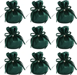 20 Pcs Round Bottom Drawstring Velvet Gift Bags Jewelry Pouches with Pearl Bead,for Wedding Favors,Christmas,Party Favors,Birthday,Dark green