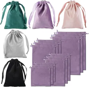 20 Pcs Velvet Drawstring Pouches, 4 Sizes Adjustable Small Velvet Pouch Storage Bags Soft Velvet Gift Bag for Jewelry Wedding and Party Favor, Sunglasses Travel Bag (Mixed Colors)