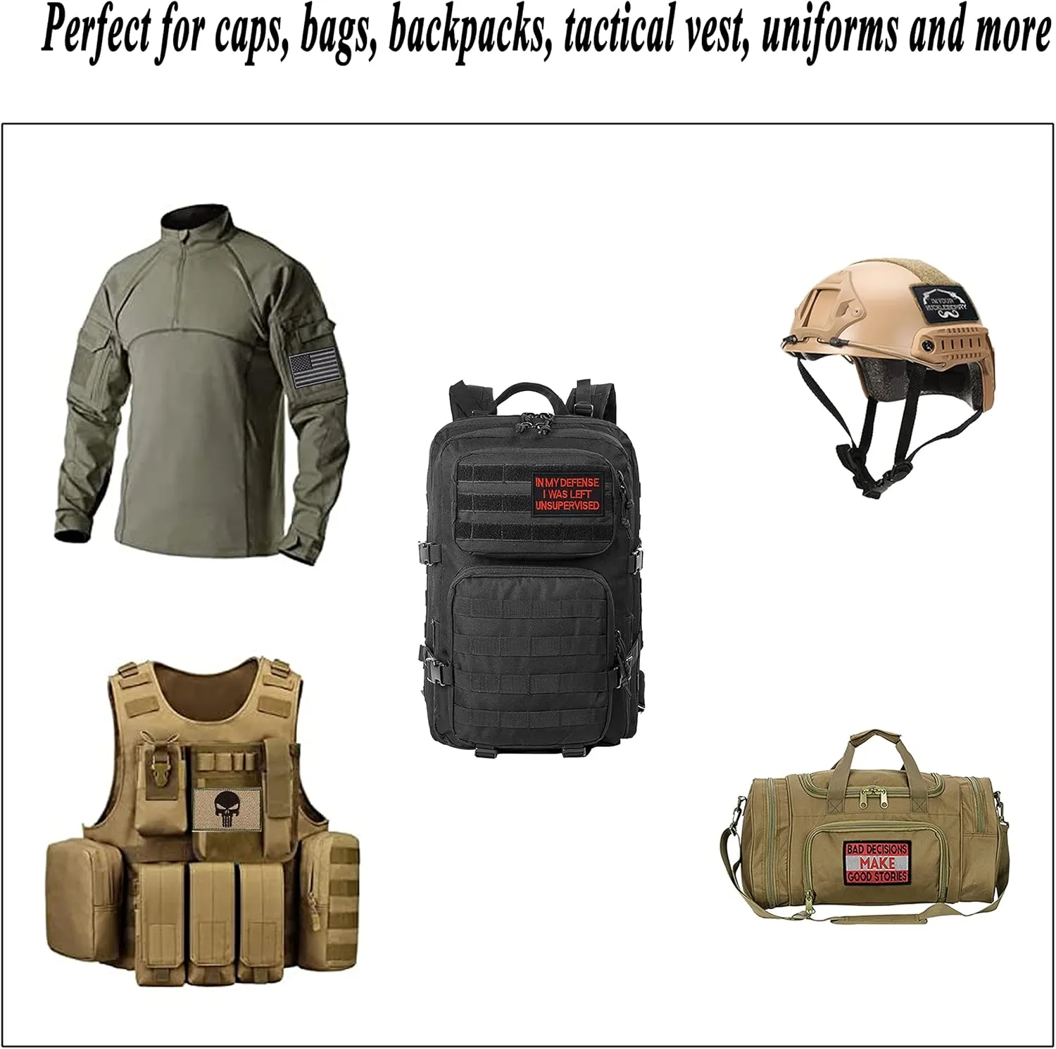 20 Pieces Random Tactical Morale Patch Bundle, Full Embroidery Loop and Hook Patches Set for Caps, Bags, Backpacks, Vest, Military Uniforms,Tactical Gears Etc