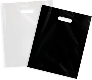 200 9"X12" Black and White Merchandise Bags, Die Cut Handles, Strong, Durable, and Tear Resistant Bags Perfect for Retail, Boutiques, or Any Events