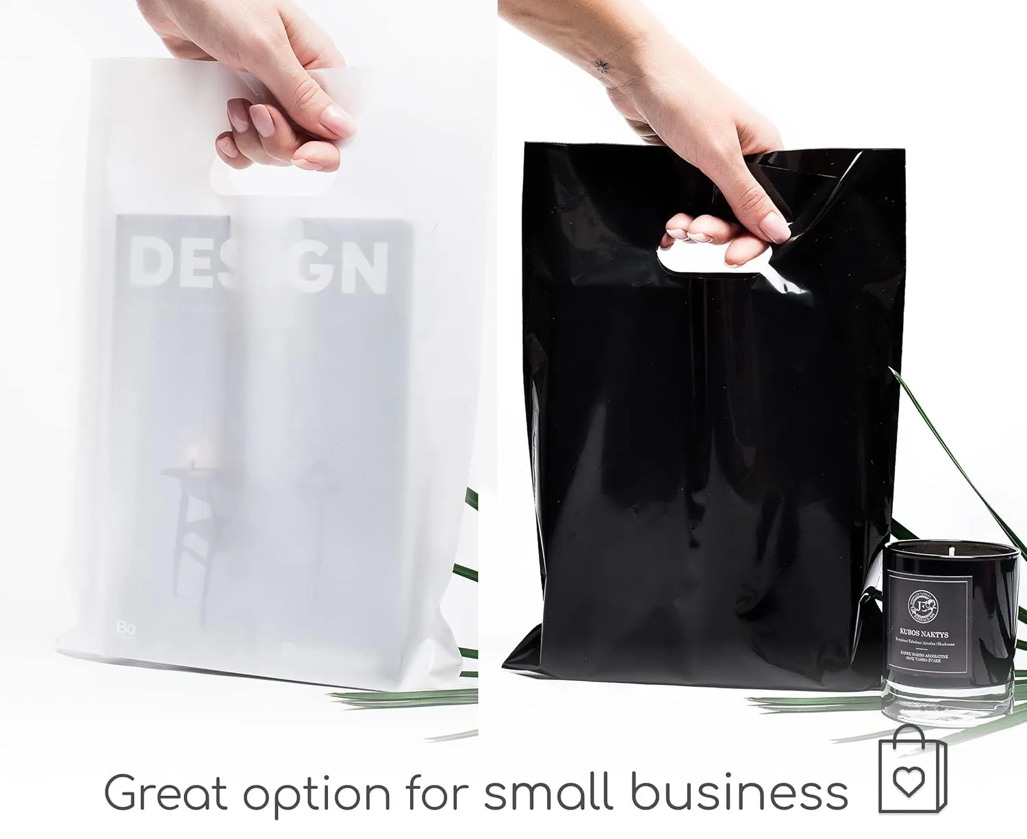 200 Black & White Bags for Small Business 100 Black and 100 White 1.5Mil Thick 9"x12" Perfect for Merchandise Retail And Boutique Thick Glossy With Handles