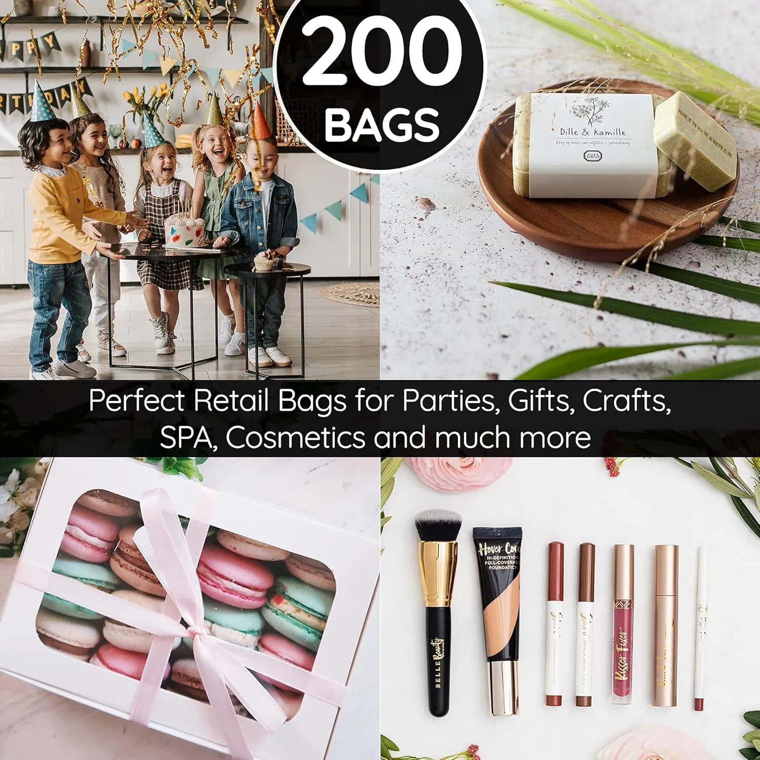 200 Black & White Bags for Small Business 100 Black and 100 White 1.5Mil Thick 9"x12" Perfect for Merchandise Retail And Boutique Thick Glossy With Handles