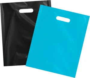 200 Merchandise Store Bags Die Cut Handles, Differents Color and Sizes, 9"x12", 12" x15” & 15”x18 and More Retail Bags (Black & Blue, 12"x15")