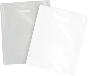 200 Merchandise Store Bags Die Cut Handles, Differents Color and Sizes, 9"x12", 12"x15” & 15”x18" and More Retail Bags (White & Clear, 12"x15")
