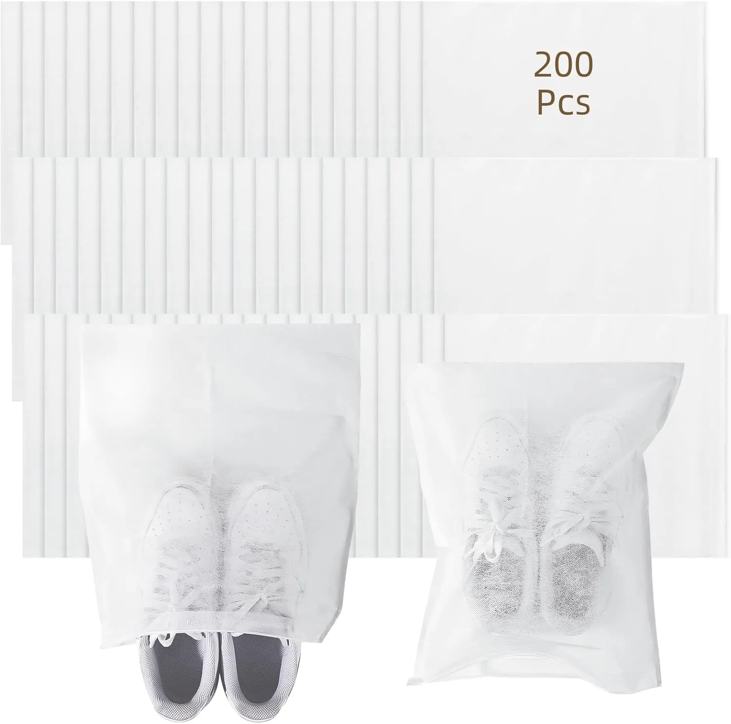 200 Pcs Dustproof Shoe Bags,Portable Drawstring Shoe Storage Bags for Travel, Breathable Non-woven Shoe Pouches,shoe covers disposable, Boots, Handbags 12.6'' x 15''