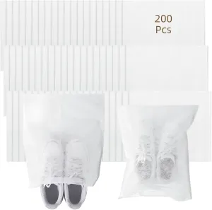 200 Pcs Dustproof Shoe Bags,Portable Drawstring Shoe Storage Bags for Travel, Breathable Non-woven Shoe Pouches,shoe covers disposable, Boots, Handbags 12.6'' x 15''
