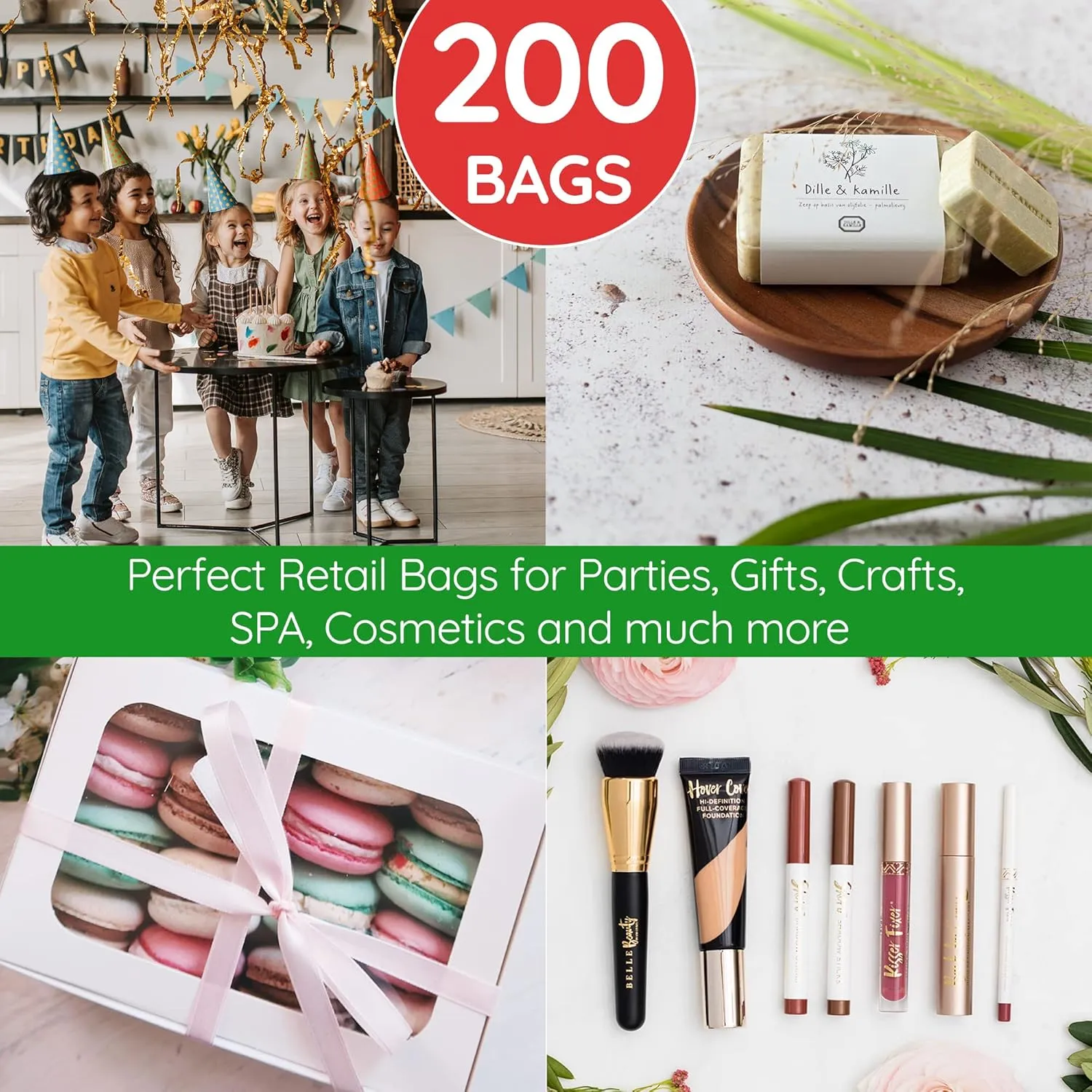 200 Red & Green Merchandise Bags1.5Mil Thick 100 Red and 100 Green 9"x12" Glossy Suitable for Retail And Boutique With Handles