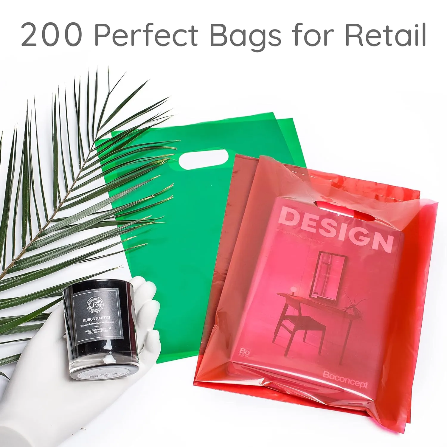 200 Red & Green Merchandise Bags1.5Mil Thick 100 Red and 100 Green 9"x12" Glossy Suitable for Retail And Boutique With Handles