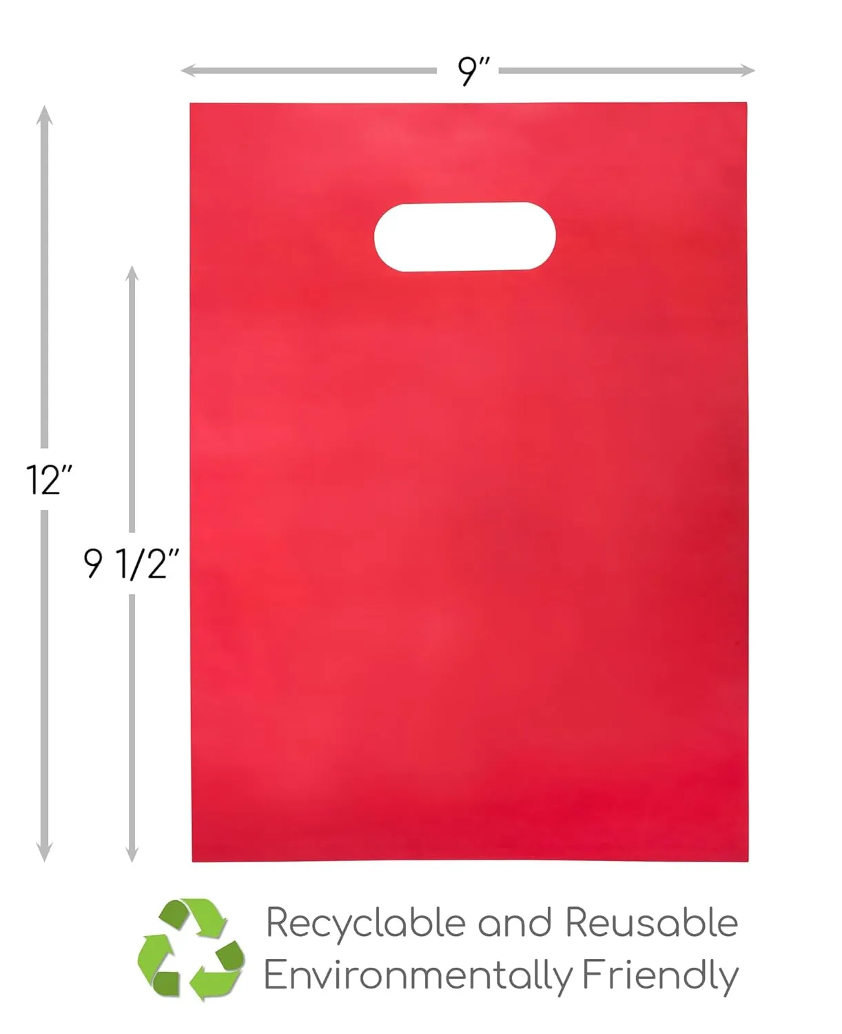 200 Red & Green Merchandise Bags1.5Mil Thick 100 Red and 100 Green 9"x12" Glossy Suitable for Retail And Boutique With Handles