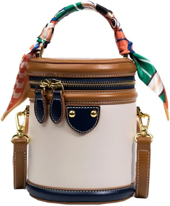 2025 New Colorblock Bucket Bags for Women Leather Bucket Purse Cylinder Handbag Fashion Crossbody bag Shoulder Bag