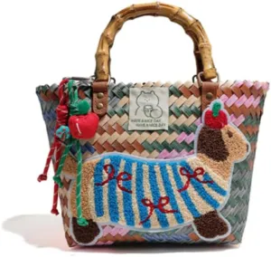 2025 New Dopamine Hand Weaving Vegetable Basket Bag, Dachshund Dog Bag Handbag For Daily Life, Shopping, Gifts, Etc
