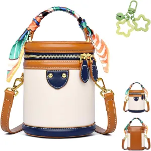 2025 New Leather Colorblock-Bucket Bag for Women, Adjustable Colorblock Bucket Bag Casual, Fashion Versatile Crossbody Bags