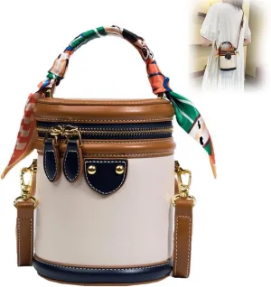 2025 New Summer Cylinder Bag, Colorblock Bucket Bag for Women, Casual Fashion Versatile Crossbody Bag