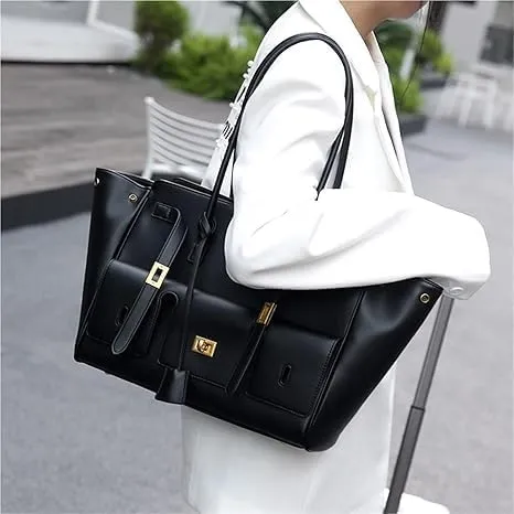 2025 Tote Wing Spacious Bag Black Shopping Bag Handbag Large Capacity Commuter Shoulder