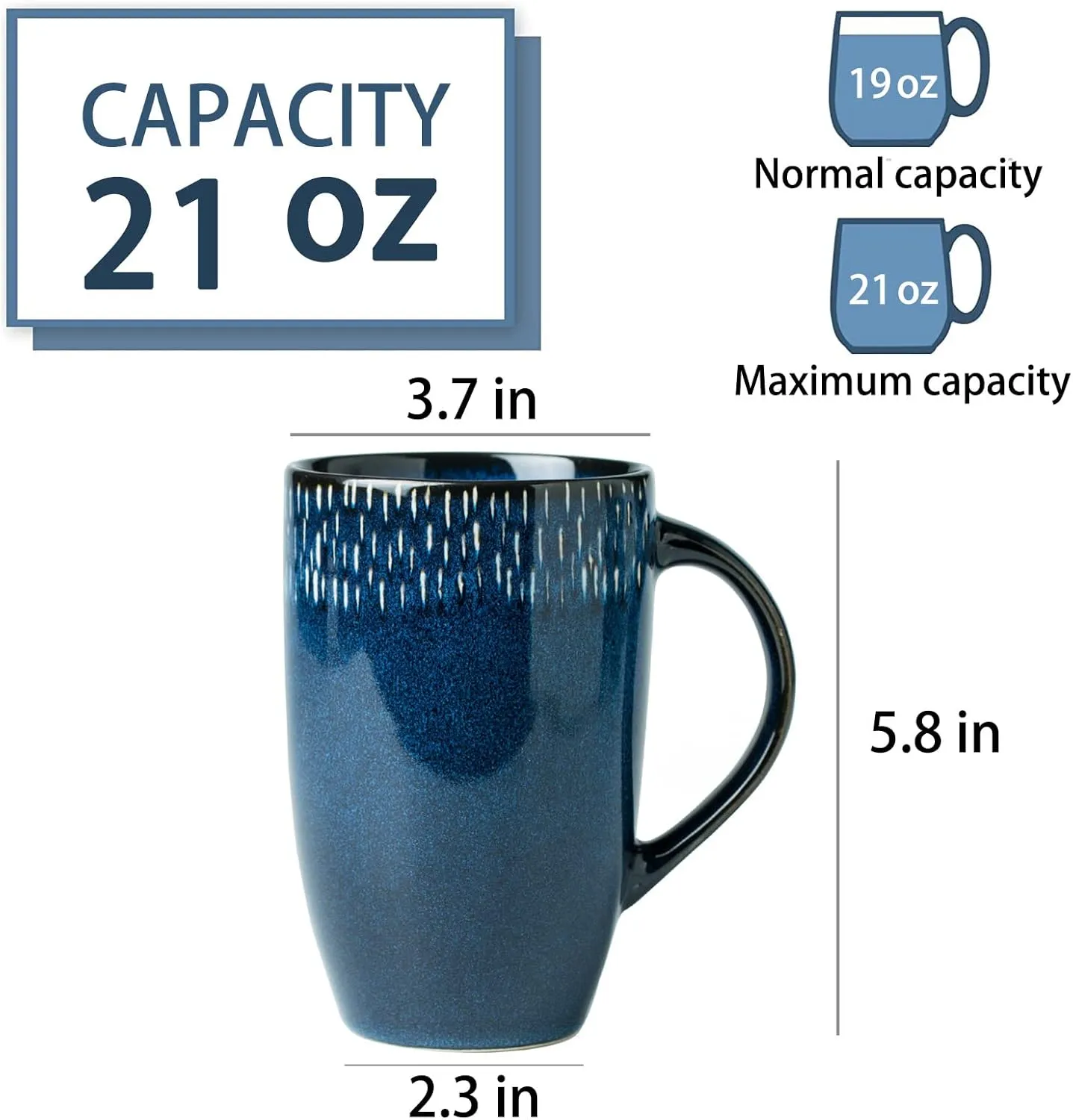 21 OZ Large Ceramic Coffee Mug, Jumbo Coffee Mugs, Big Tea Cups with a Large Handle for Office and Home, Microwave and Dishwasher Safe (21 OZ Star Blue)