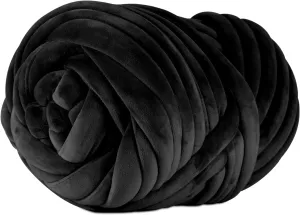 2.2 LBS of Super Soft Velvet Bulky Yarn for Hand Knitting Blanket, Pillows, Handbag, DIY, Black, 36 Yards, Arm Knitting Yarn for Chunky Braided Knot Throw Blanket, Weave Craft Crochet