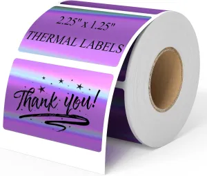 2.25 x 1.25 Inch Holographic Thermal Sticker Labels Purple, 500pcs Printable Rectangular Printer Stickers, Waterproof Self-Adhesive Labels for Small Business Logo/Barcode