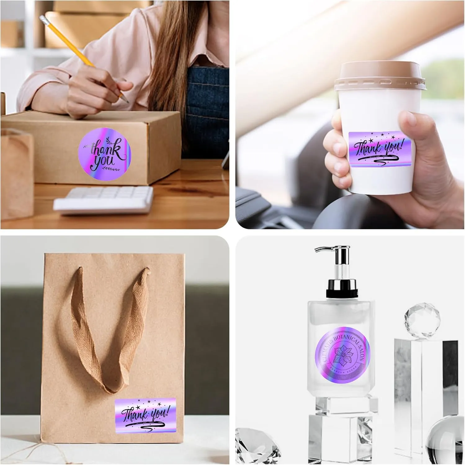 2.25 x 1.25 Inch Holographic Thermal Sticker Labels Purple, 500pcs Printable Rectangular Printer Stickers, Waterproof Self-Adhesive Labels for Small Business Logo/Barcode