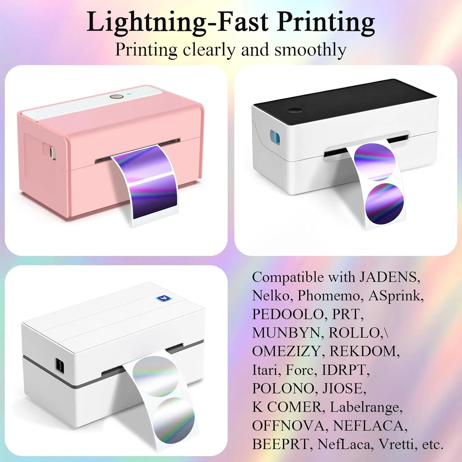 2.25 x 1.25 Inch Holographic Thermal Sticker Labels Purple, 500pcs Printable Rectangular Printer Stickers, Waterproof Self-Adhesive Labels for Small Business Logo/Barcode