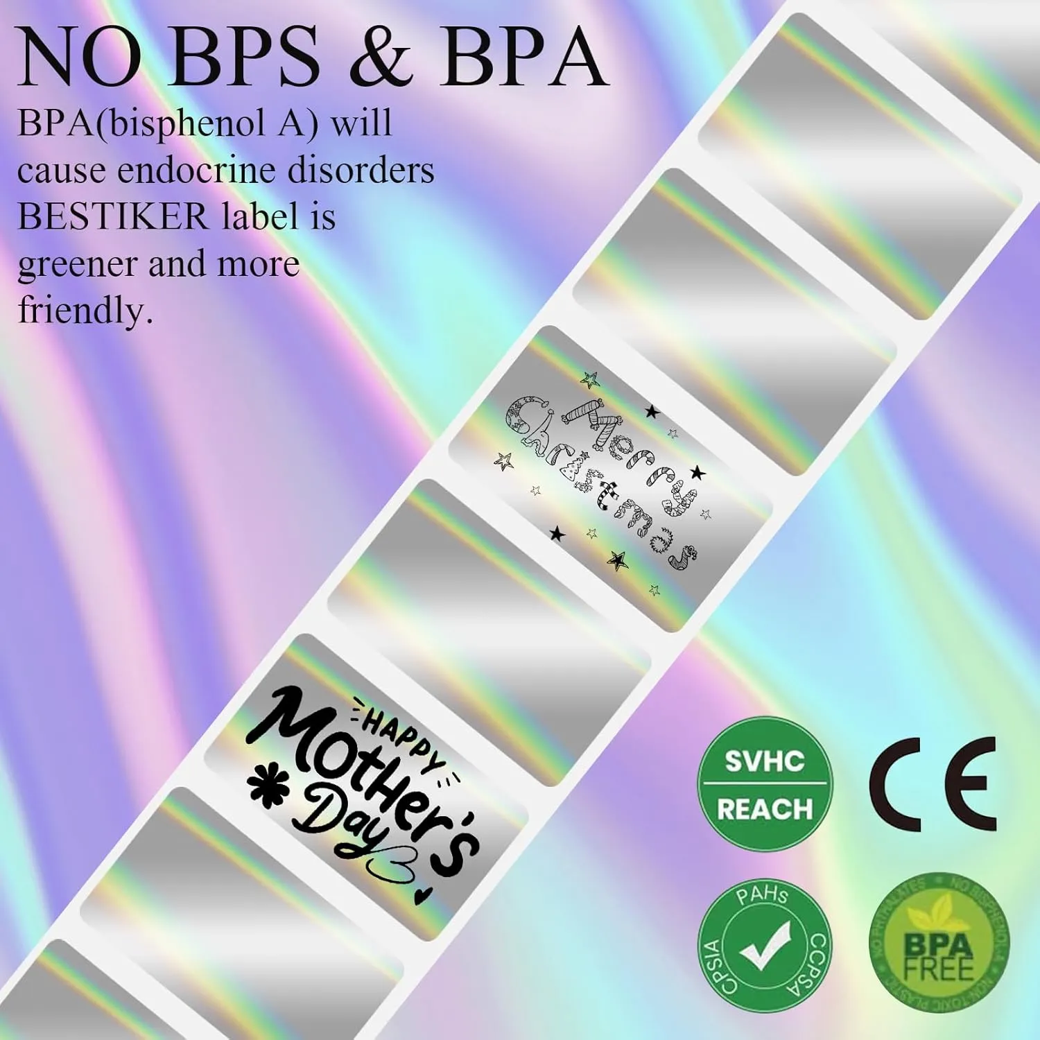 2.25 x 1.25 Inch Holographic Thermal Sticker Labels Purple, 500pcs Printable Rectangular Printer Stickers, Waterproof Self-Adhesive Labels for Small Business Logo/Barcode