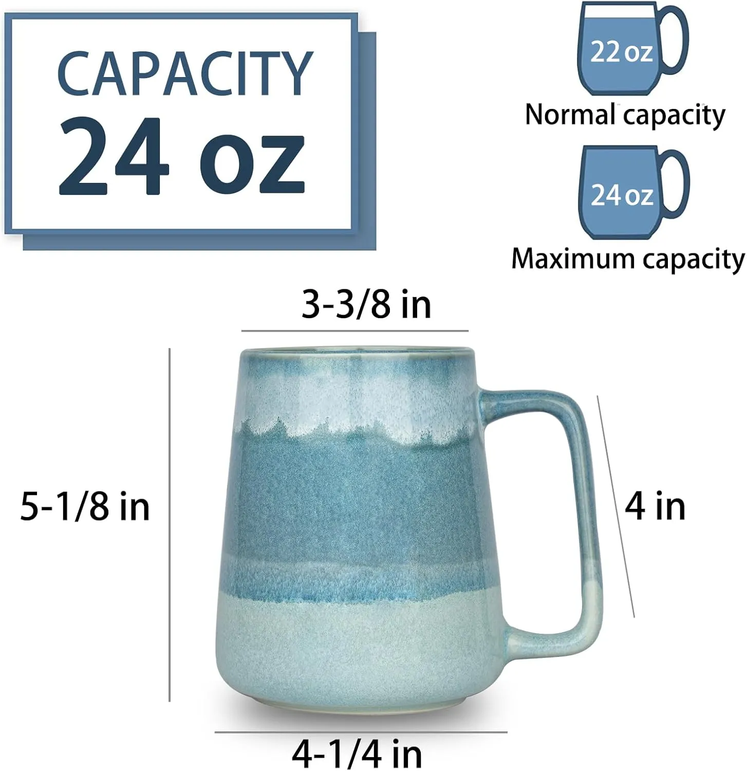 24 OZ Extra Large Ceramic Coffee Mug, Jumbo Coffee Mugs, Big Tea Cups with a Large Handle for Office and Home, Microwave and Dishwasher Safe (24 OZ Light Green)
