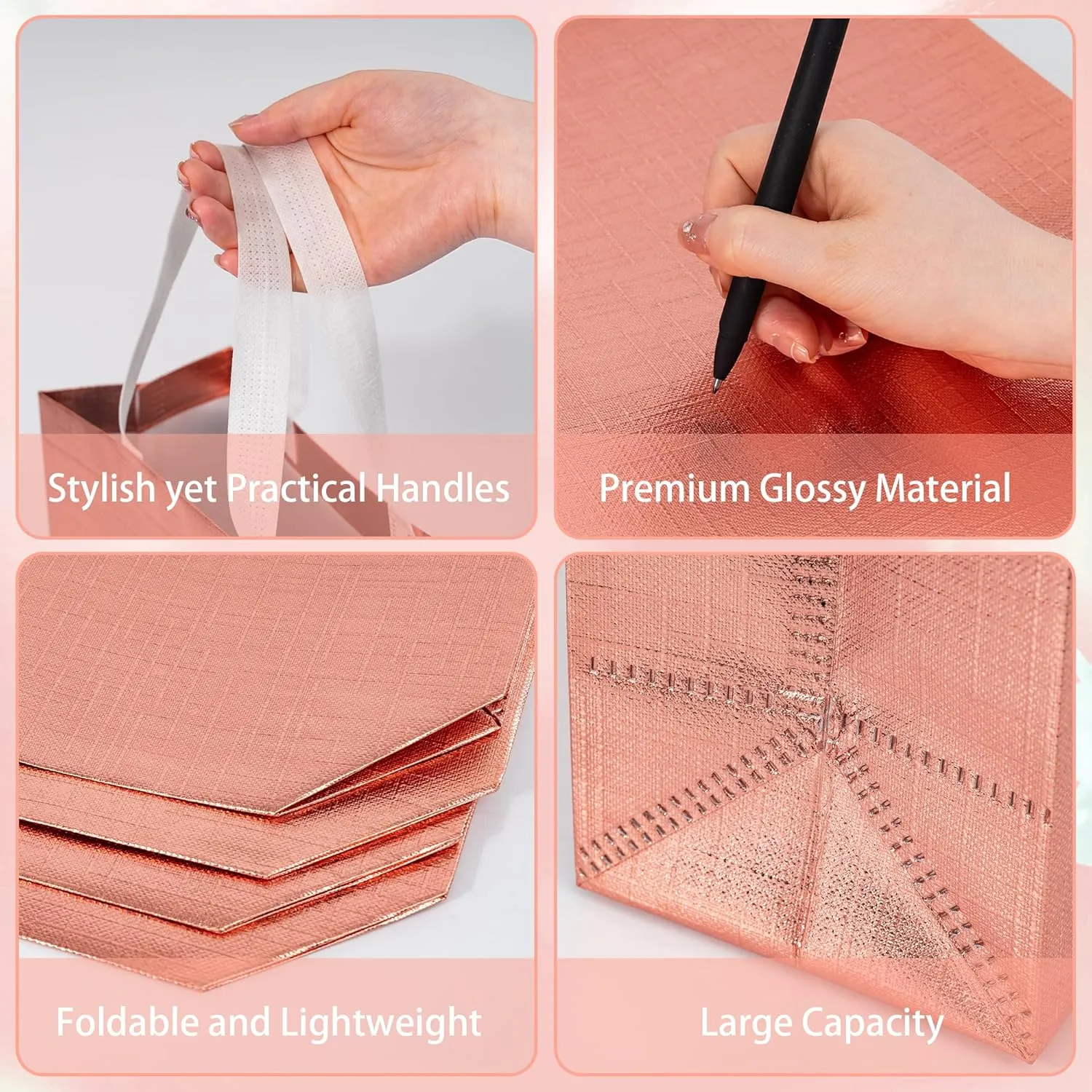 25 Pack Rose Gold Gift Bags for Wedding Bachelorette Party Bulk Cloth Reusable Gift Bag Medium Size for Birthday Christmas Gifts Wrapping