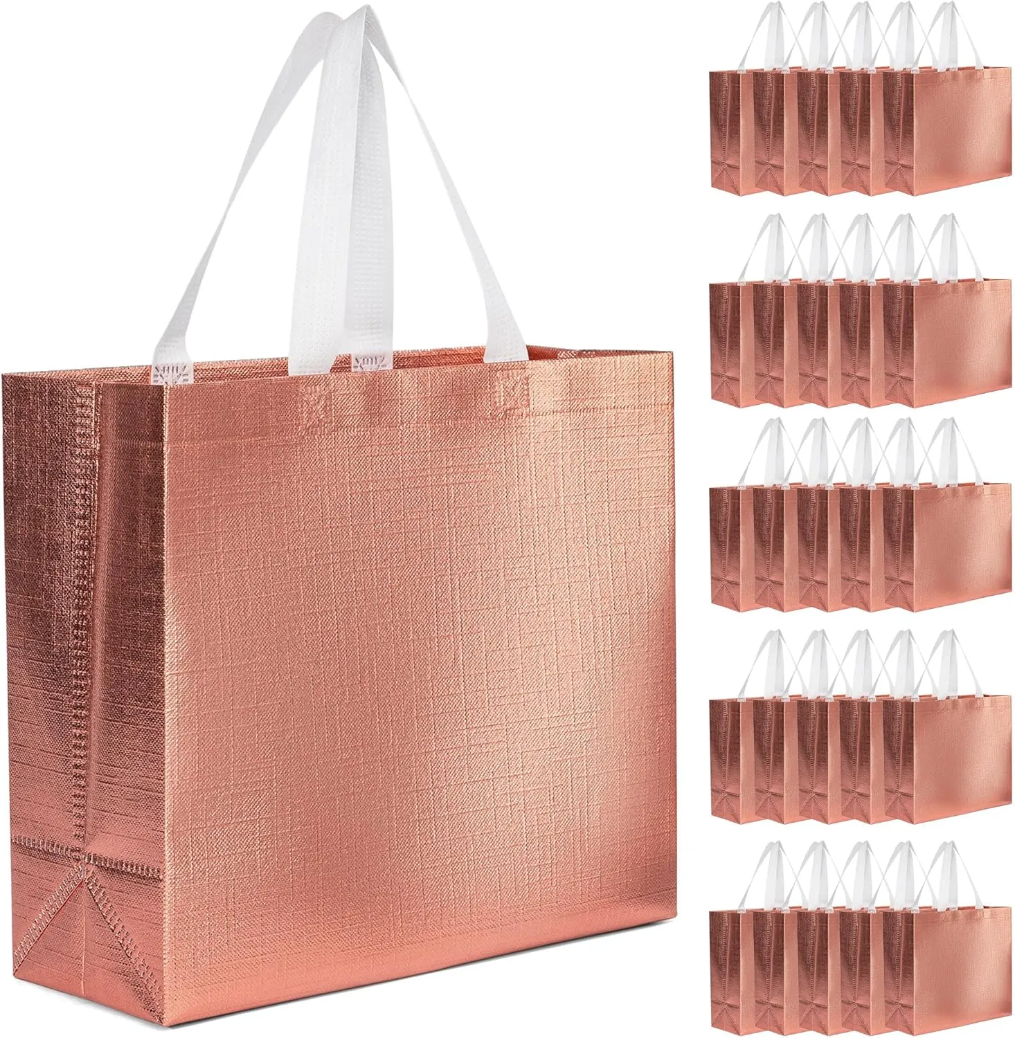 25 Pack Rose Gold Gift Bags for Wedding Bachelorette Party Bulk Cloth Reusable Gift Bag Medium Size for Birthday Christmas Gifts Wrapping