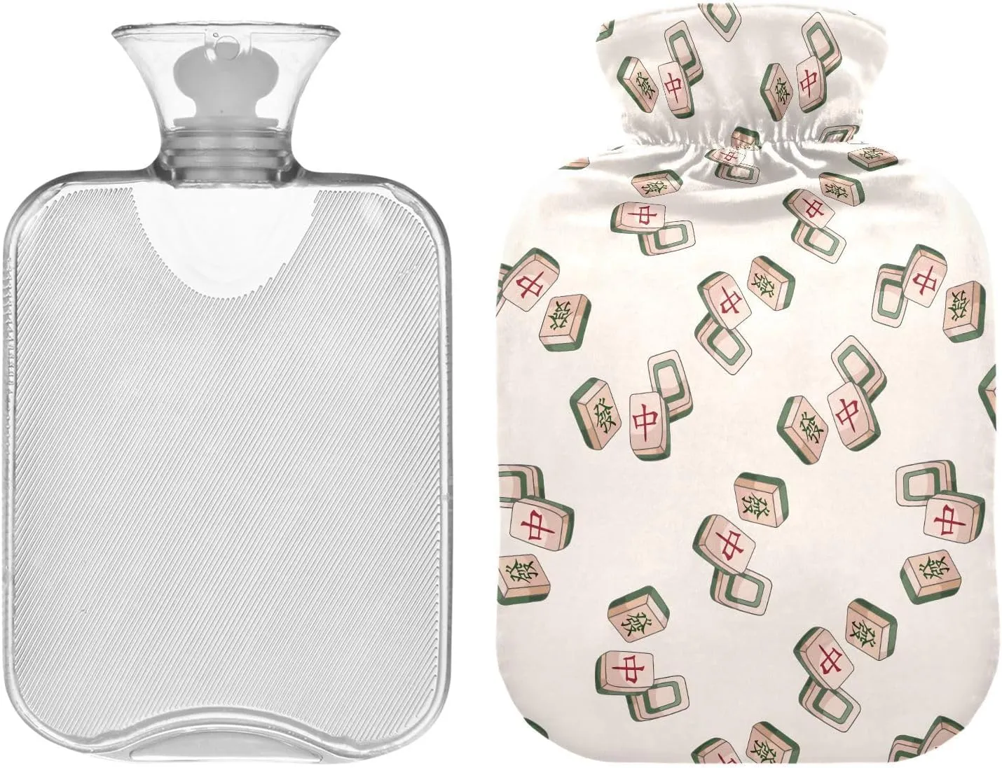 2L Large Hot Water Bottle with Soft Cover, Cute Mahjong Beige Cute Hot Water Bags for Hand Feet Warmers, Menstrual Cramps, Neck and Shoulder Pain Relief
