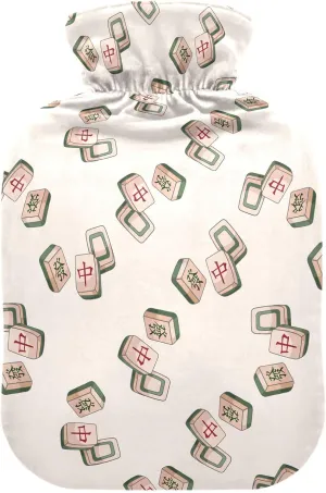 2L Large Hot Water Bottle with Soft Cover, Cute Mahjong Beige Cute Hot Water Bags for Hand Feet Warmers, Menstrual Cramps, Neck and Shoulder Pain Relief