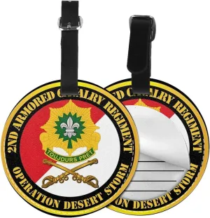 2nd Armored Cavalry Regiment Unit Round Leather Luggage Tags for Travel Bags Backpacks Handbags,3.7in