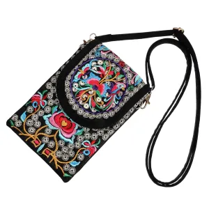 2pcs Embroidered Phone Case Phone Purse Crossbody for Women Phone Bags for Women Crossbody Embroidered Handbag Womens Wallet Cultural Bag Belt Clip Holder Miss Tassel Flower Bag/1925