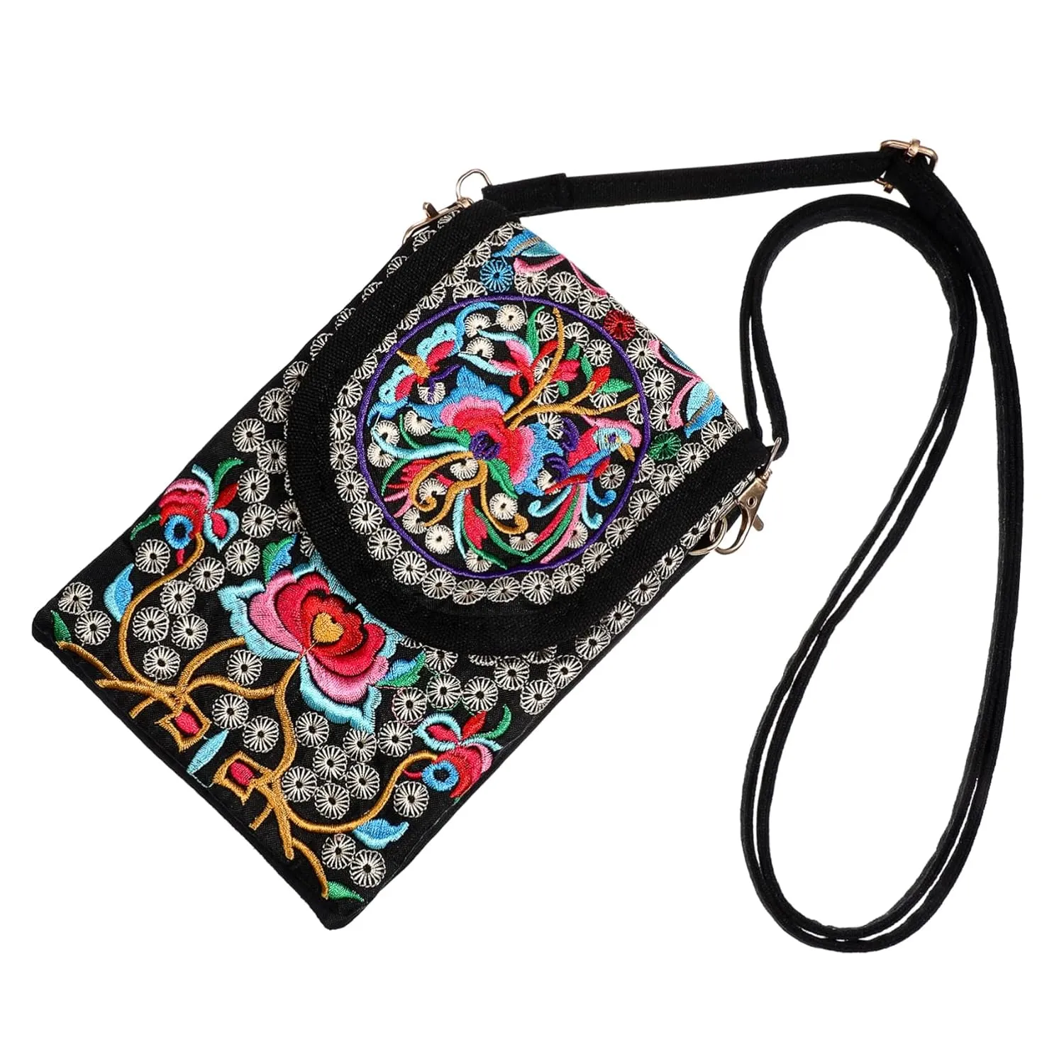 2pcs Embroidered Phone Case Phone Purse Crossbody for Women Phone Bags for Women Crossbody Embroidered Handbag Womens Wallet Cultural Bag Belt Clip Holder Miss Tassel Flower Bag/1925