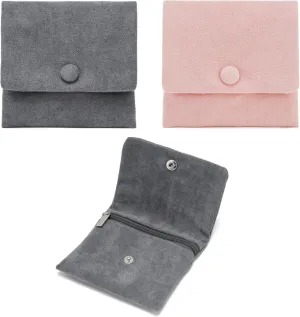 2pcs Small Zipper Velvet Jewelry Pouches Jewelry Bags Small Bags for Jewelry Gift Bags Little Bags for Jewelry Travel Jewelry Pouch, 4"x4", Pink Grey