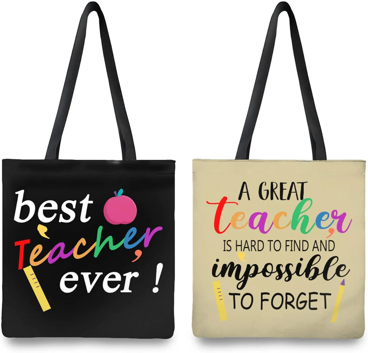 2pcs Teacher Gifts for Women & Men | Canvas Reusable Tote Bag