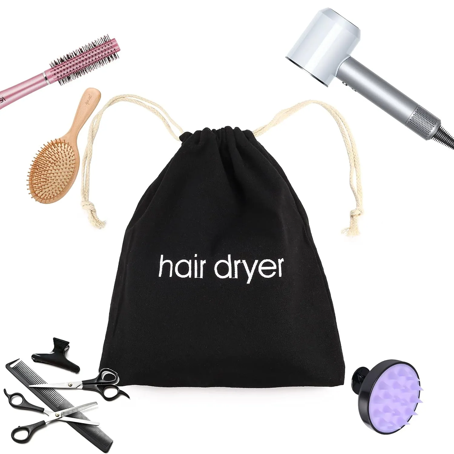 3 | 6 | 8 Pack Hair Dryer Bags Drawstring Bag Container Hairdryer Bag for travel bathroom (6 PCS, Black)
