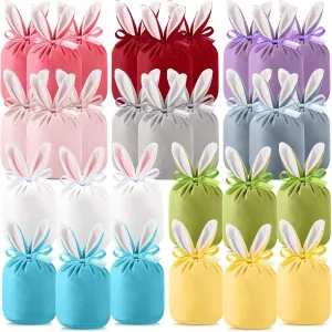 30 Pcs Easter Bunny Gift Bags with Drawstring Rabbit Ear Velvet Bags 5.3 x 6 Inch Easter Candy Treat Bunny Party Favors Egg Hunt Prizes for Baby Basket Stuffers(10 Colors)