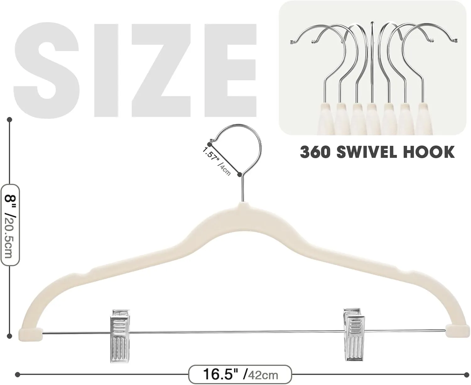 36-Pack Beige Velvet Hangers with Clips Adjustable,Adult Hangers,Heavy-Duty,Felt,Non-Slip,Space Saving,Slim Outfit Hanger for Pants, Skirts, Suits,Coats, Dresses ect.