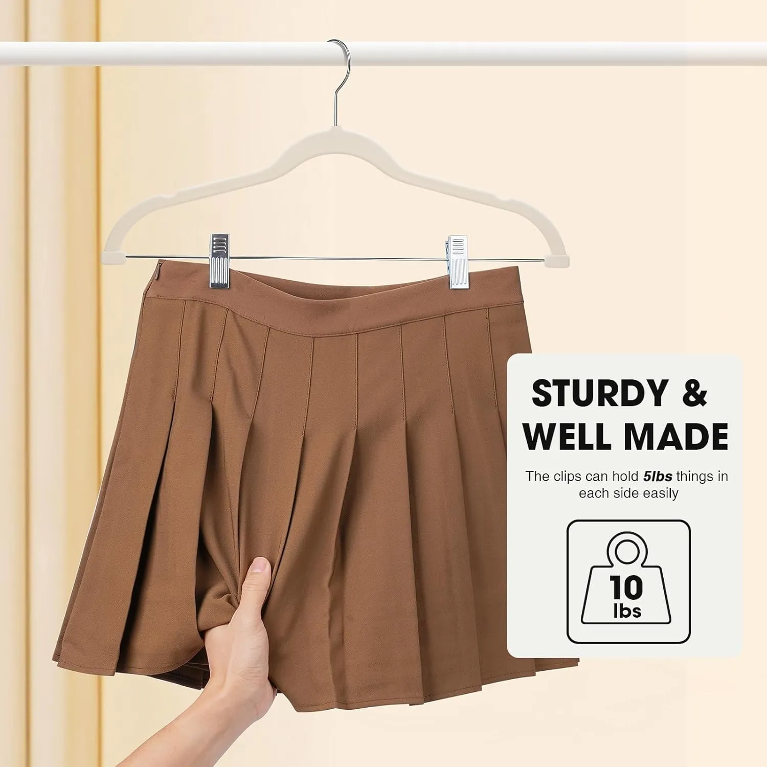 36-Pack Beige Velvet Hangers with Clips Adjustable,Adult Hangers,Heavy-Duty,Felt,Non-Slip,Space Saving,Slim Outfit Hanger for Pants, Skirts, Suits,Coats, Dresses ect.