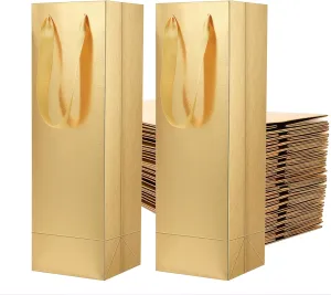 36 Wine Bottle Bags - Luxury Gold Gift Bags with Handles for Liquor & Champagne, 15x4.7x4.4 Inches, Grass Texture