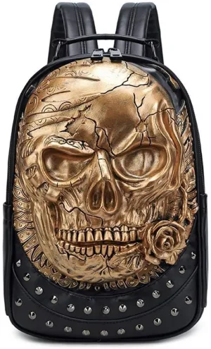 3D Animal Backpack Studded Backpack Halloween 3D Skull With Rose Rucksacks Travel Bags