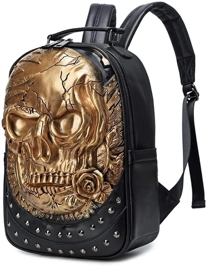 3D Animal Backpack Studded Backpack Halloween 3D Skull With Rose Rucksacks Travel Bags