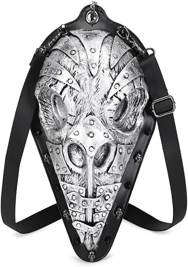 3D Backpack, Fashion 3D Studded Fashion Bird Mouth Shoulder Cross Body Bag, Chain Handle Bag (Silver)