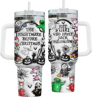 3D Tumbler with Handle and Straw - Nightmare Before Christmas Movie Cup, 40 oz, Perfect for Christmas and Birthdays