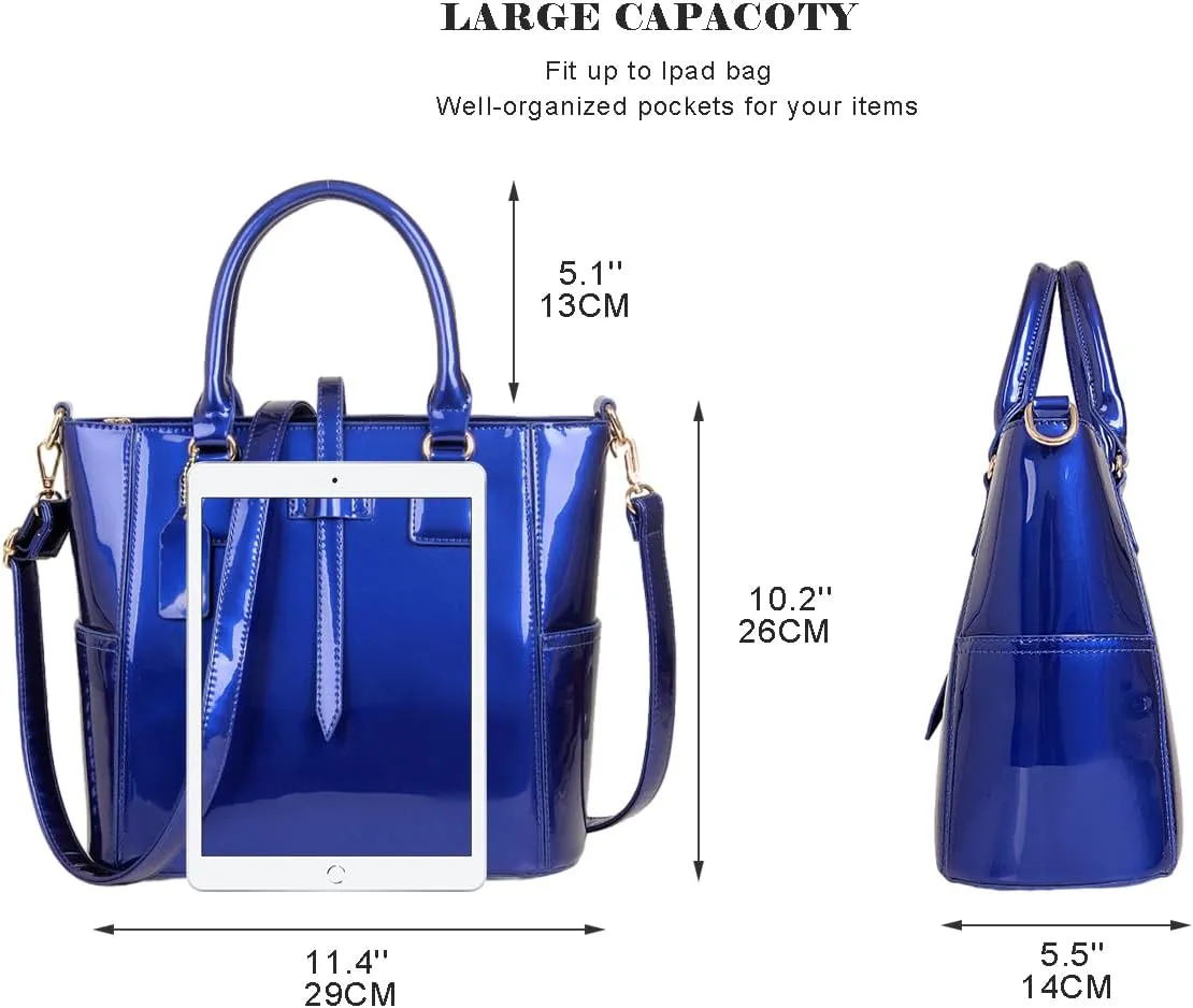 3PCS Set Shoulder Handbag for Women Patent Leather Top-handle Purse Glossy Shopper Work Crossbody Satchel